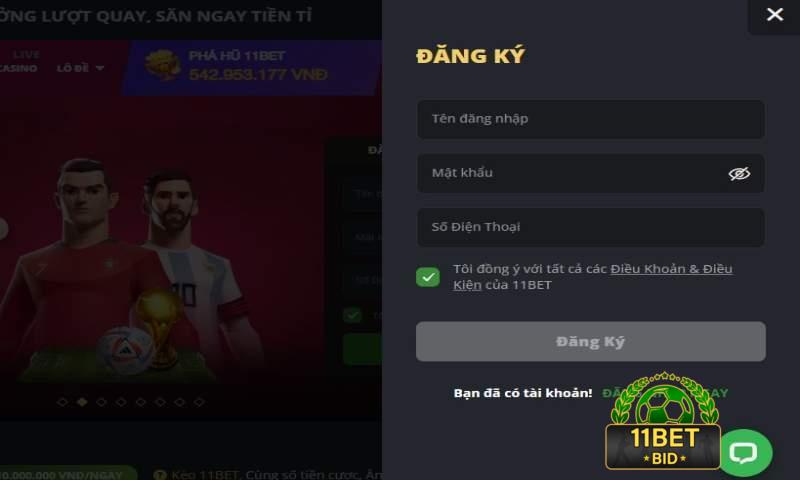 Đăng ký tài khoản 11bet online siêu dễ